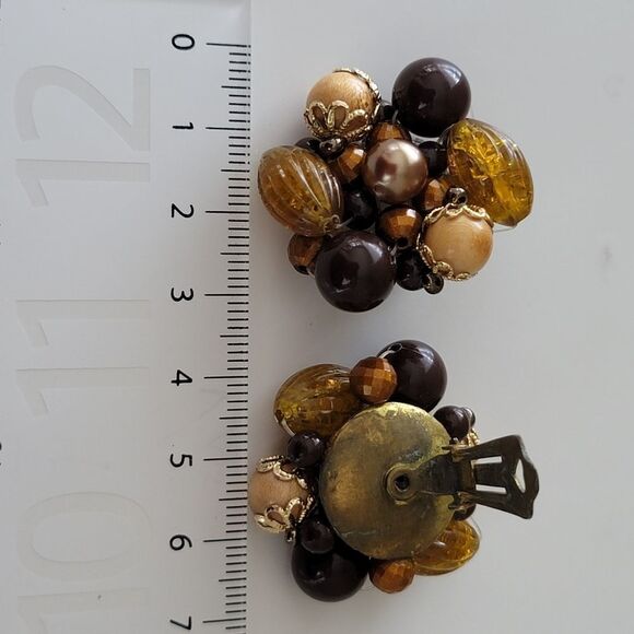 Earrings Vintage Germany Clip On Brown Amber Earrings #0182 - Picture 7 of 7